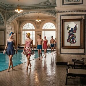 NWT Jantzen Vintage Classic Retro One Piece Swimsuit 10 Floral Skirt Polynesian